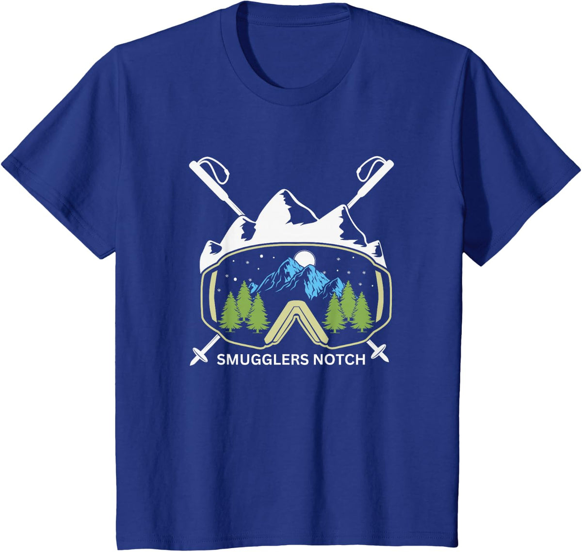 Retro Smugglers Notch Vermont Ski Goggles T-Shirt - Royal Blue