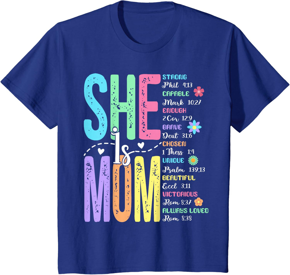 Religious Mama She Is Mom Bible Verse Christian Mothers Day T-Shirt - Royal Blue