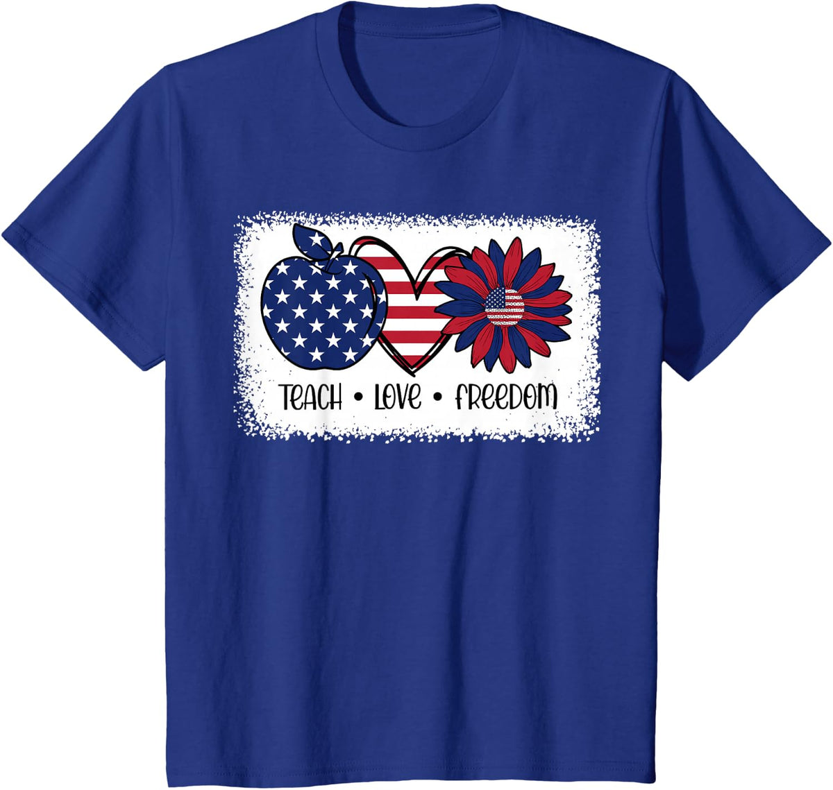 American Flag Teach Love Freedom Preschool Teacher 4th July T-Shirt - Royal Blue