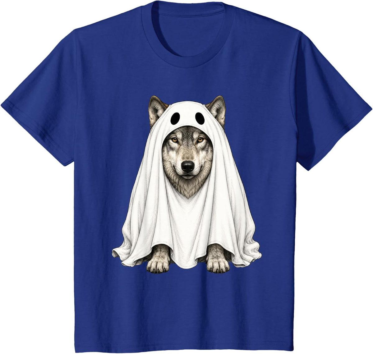 Wolf Dressed As A Ghost Halloween T-Shirt - Royal Blue