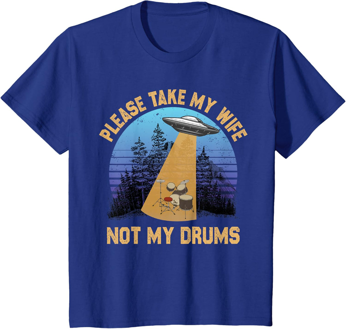 Funny Drummer UFO Alien Art For Men Drums Drumming Lovers T-Shirt - Royal Blue