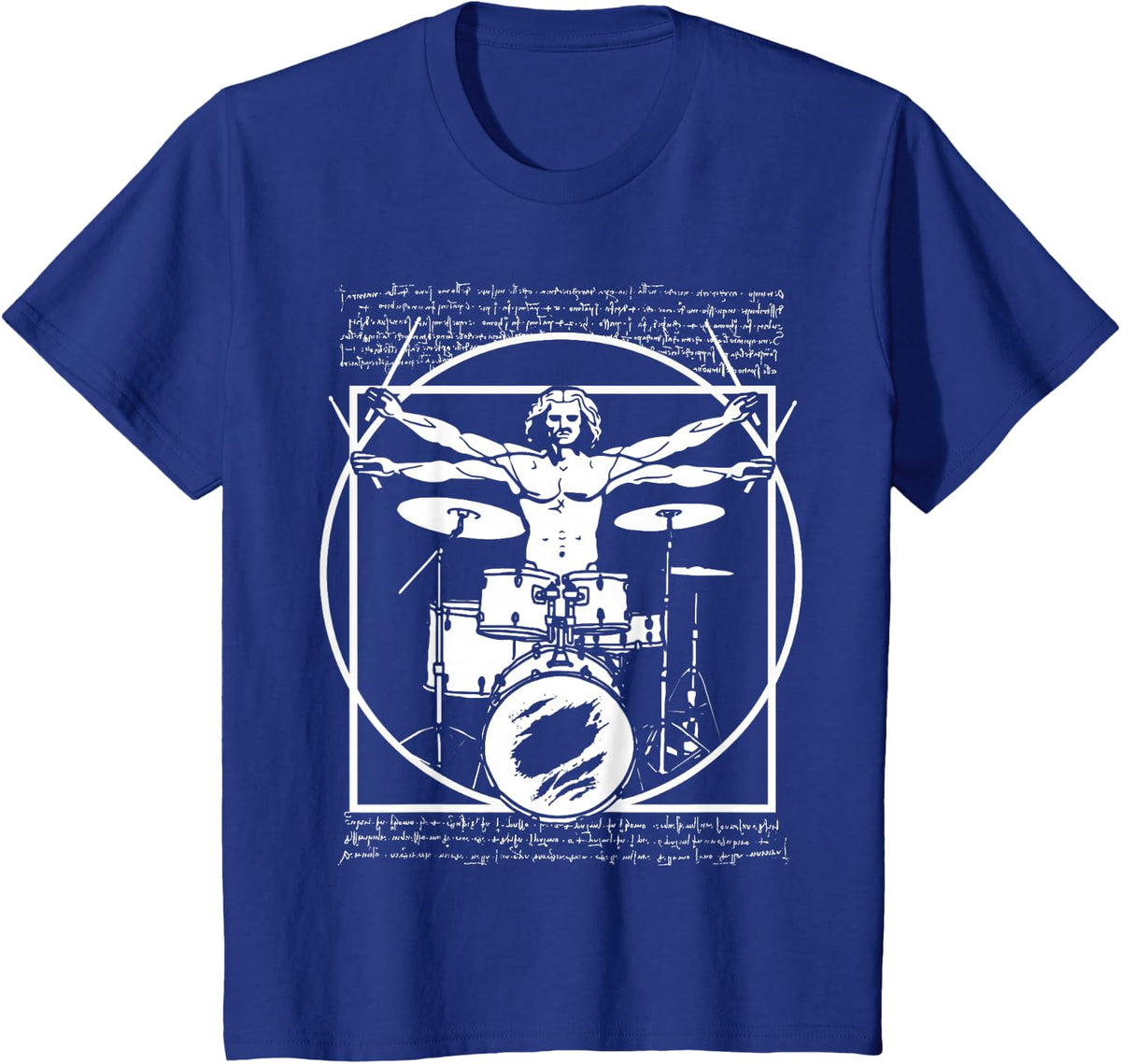 Da Vinci Vitruvian Man Drummer Drum Player T-Shirt - Royal Blue
