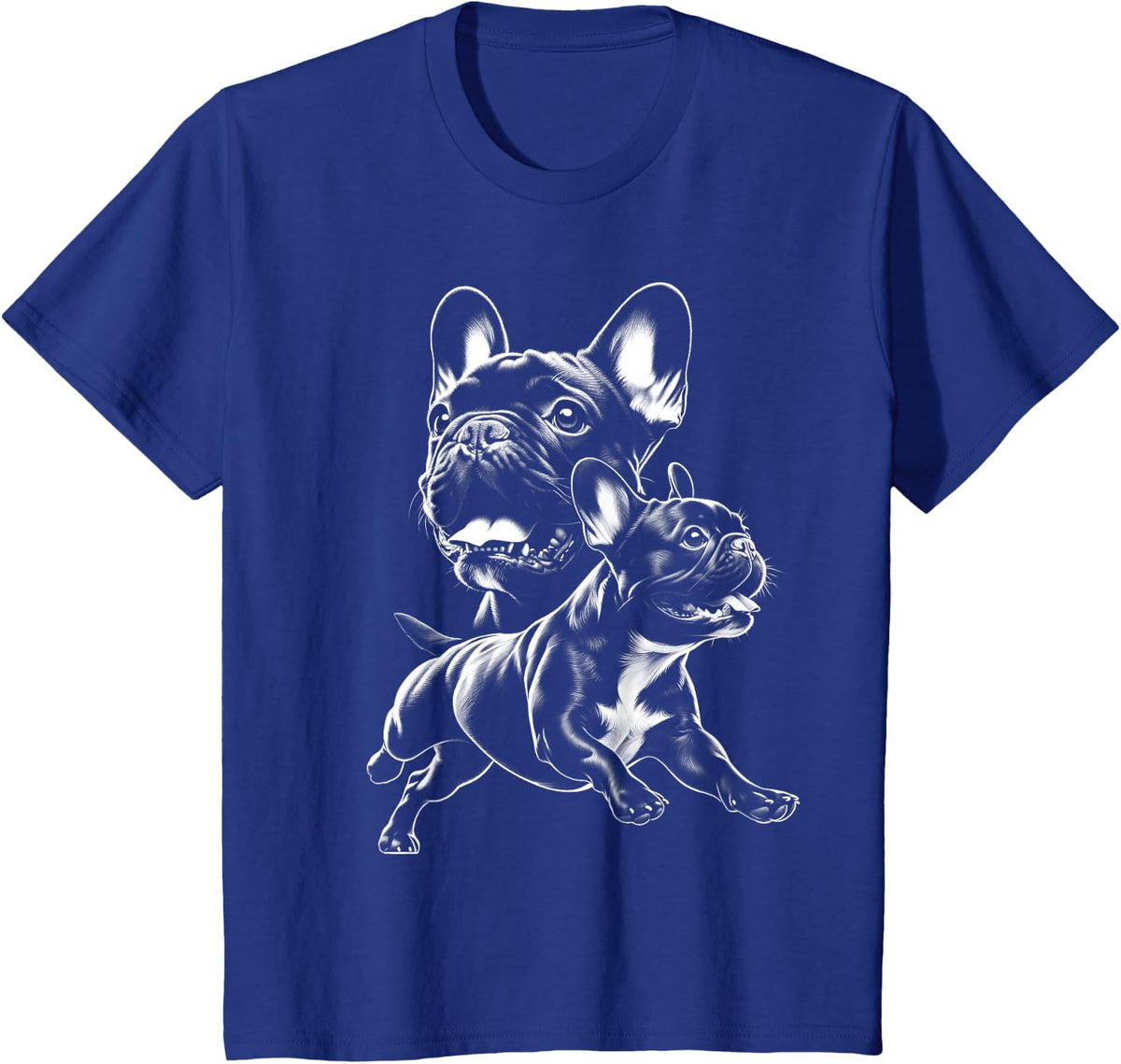Cute French Bulldog in Cool Drawing Style T-Shirt - Royal Blue