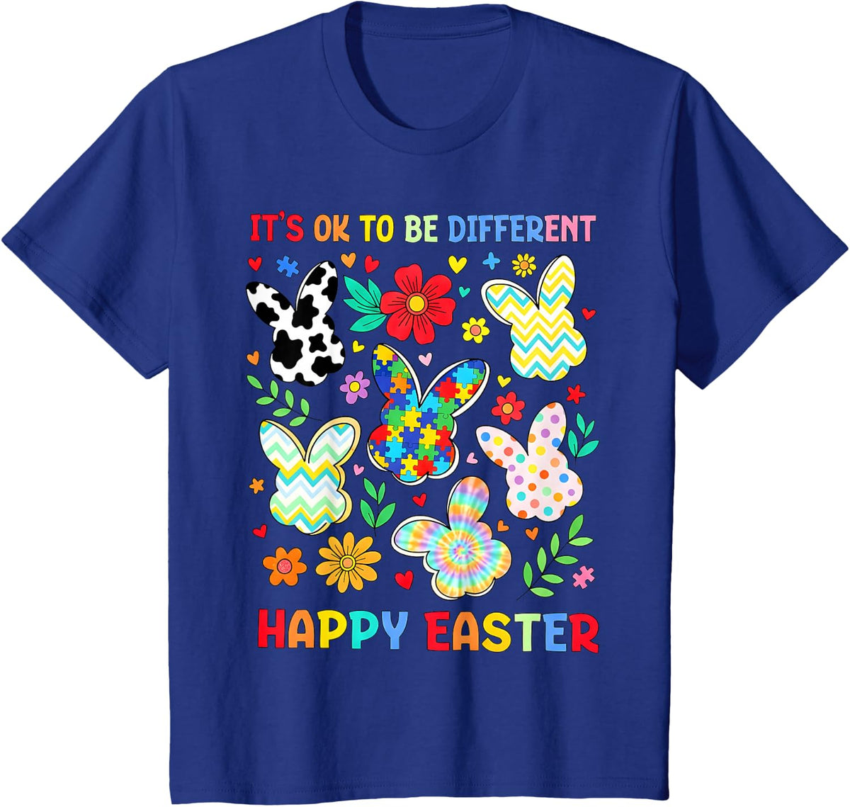 Happy Easter Autism Awareness Puzzle Bunny Spring Easter Day T-Shirt - Royal Blue