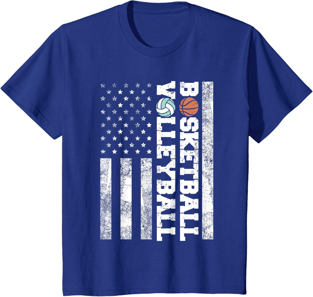 American Distressed Flag Funny Volleyball Basketball Player T-Shirt - Royal Blue