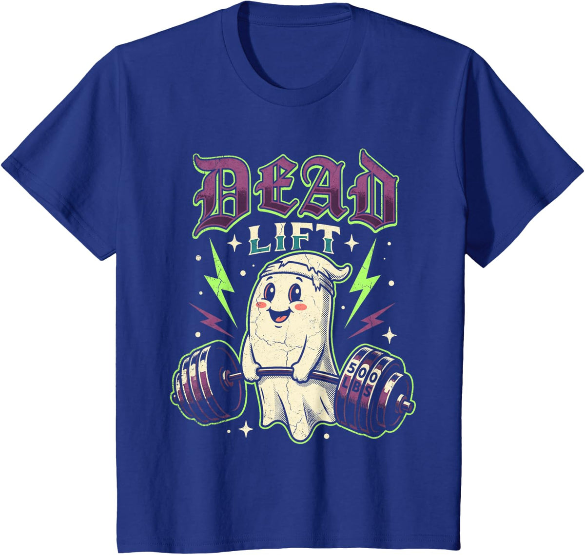 Retro Deadlift Ghost Halloween Gym Weightlifting T-Shirt - Royal Blue