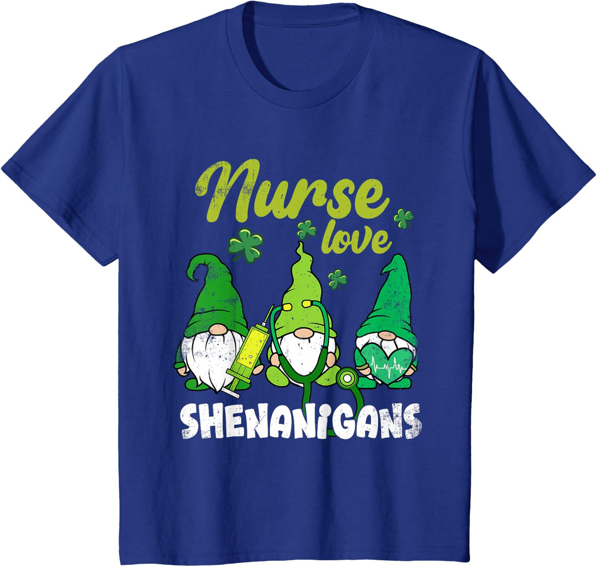 Nurses Love Shenanigans Gnomes St Patricks Day Scrub Top T-Shirt - Royal Blue