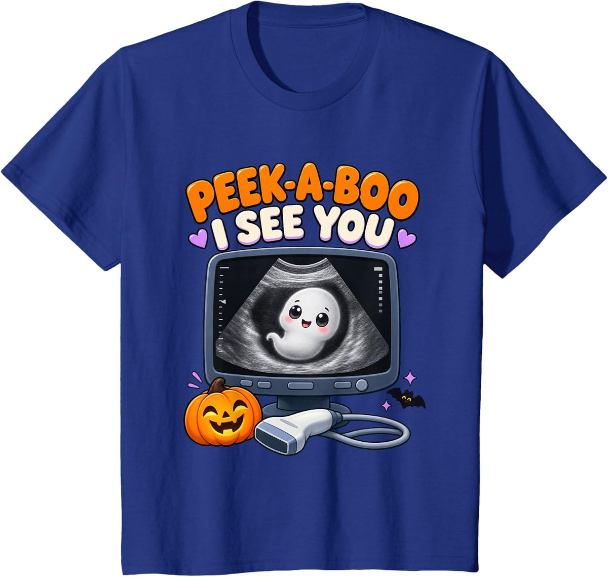 Sonographer Halloween Peek-A-Boo I See You Ultrasound T-Shirt - Royal Blue