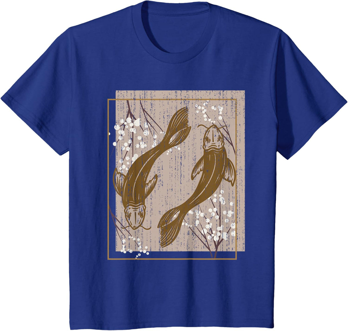 Vintage Cherry Blossom Japanese Taisho Sanke Koi Carp T-Shirt - Royal Blue