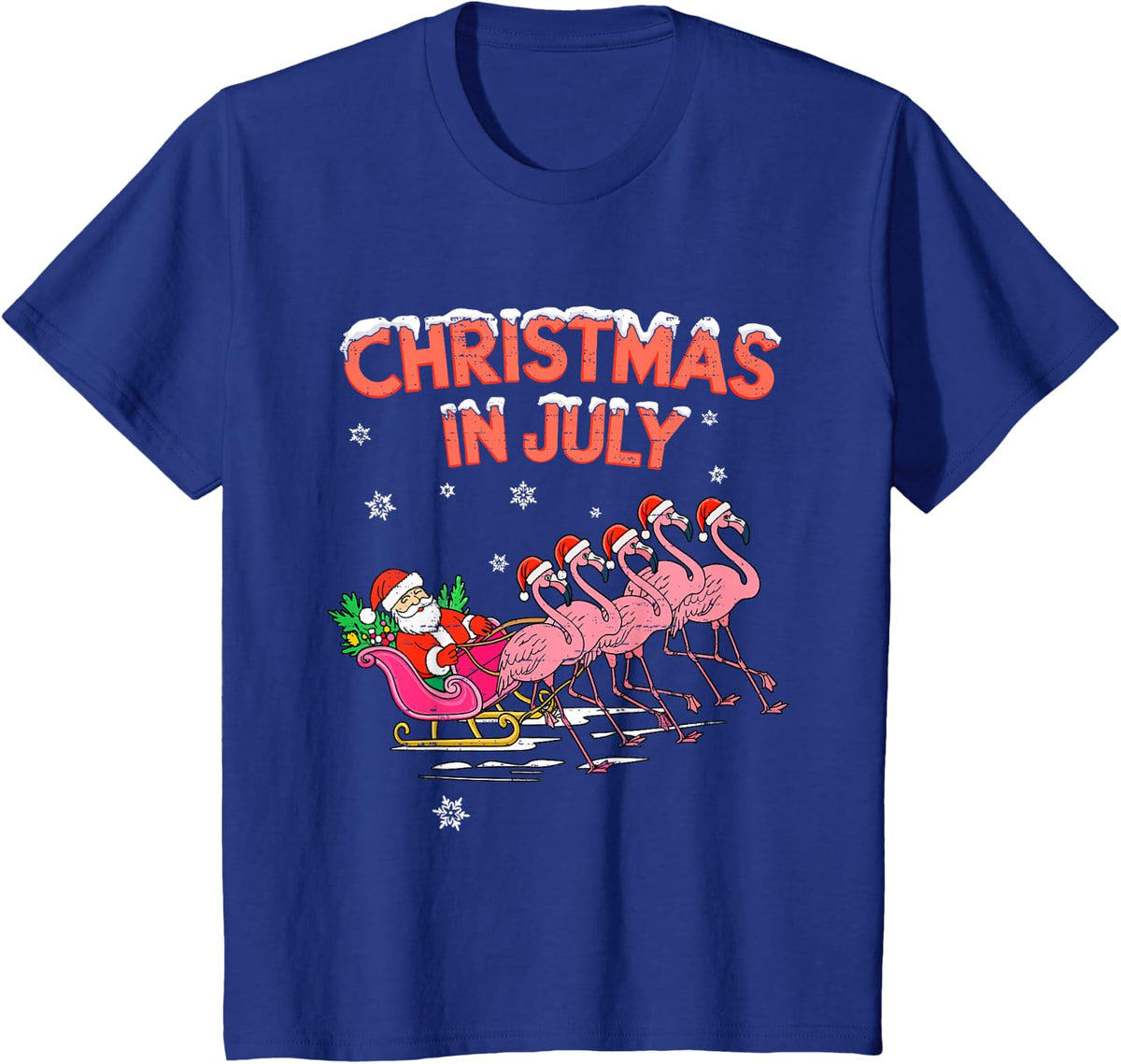 Flamingo Christmas In July Tees For Women Girls T Shirts Xmas Summer Holiday Tropical Beach Tee - Royal Blue