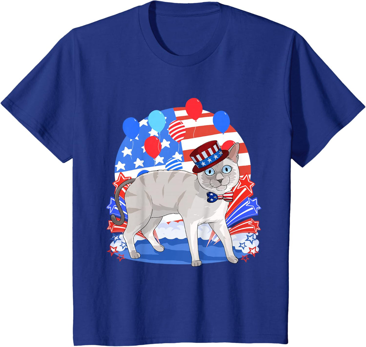 Blue Point Siamese Merica 4th of July American Patriotic T-Shirt - Royal Blue