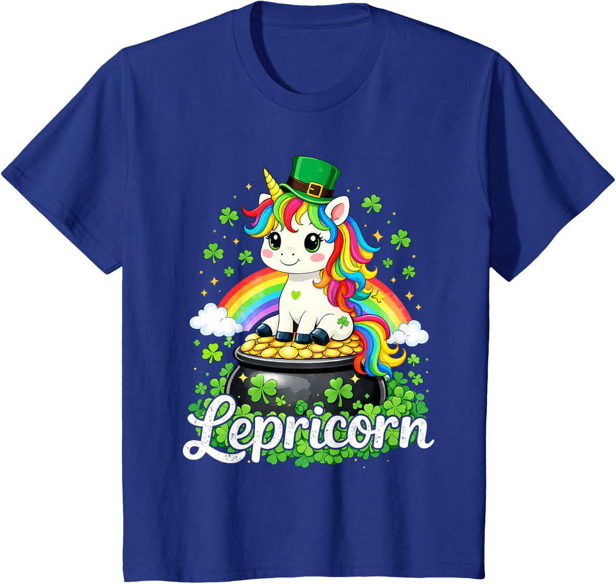 St Patricks Day Cute Unicorn Lepricorn St Pattys Girls Kids T-Shirt - Royal Blue