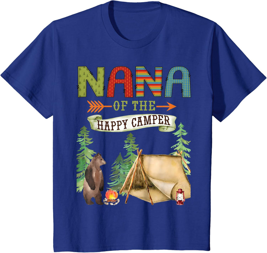 Nana of The Happy Camper First Birthday Camping T-Shirt Tee - Royal Blue