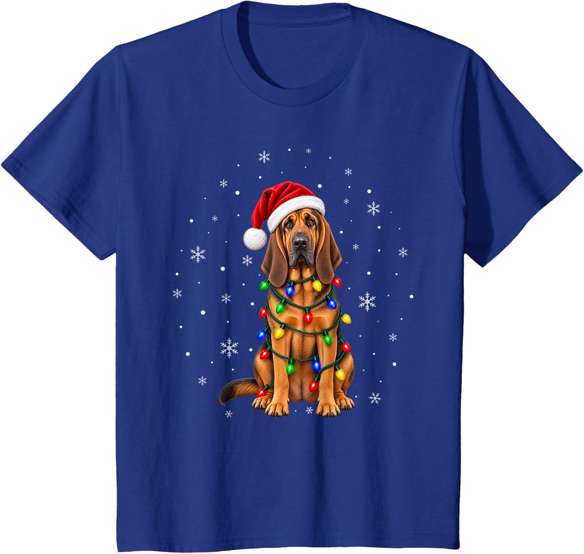 Bloodhound Christmas Tree Lights Pajama Santa Dog Xmas T-Shirt - Royal Blue