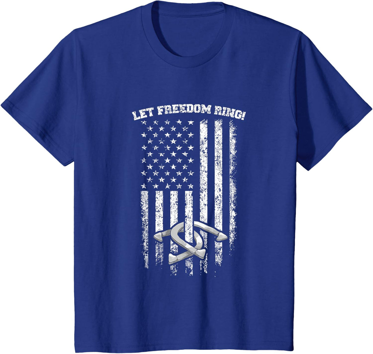 Horseshoes Pitching Patriotic Distressed American Flag Gift T-Shirt for Women Kids Men - Royal Blue