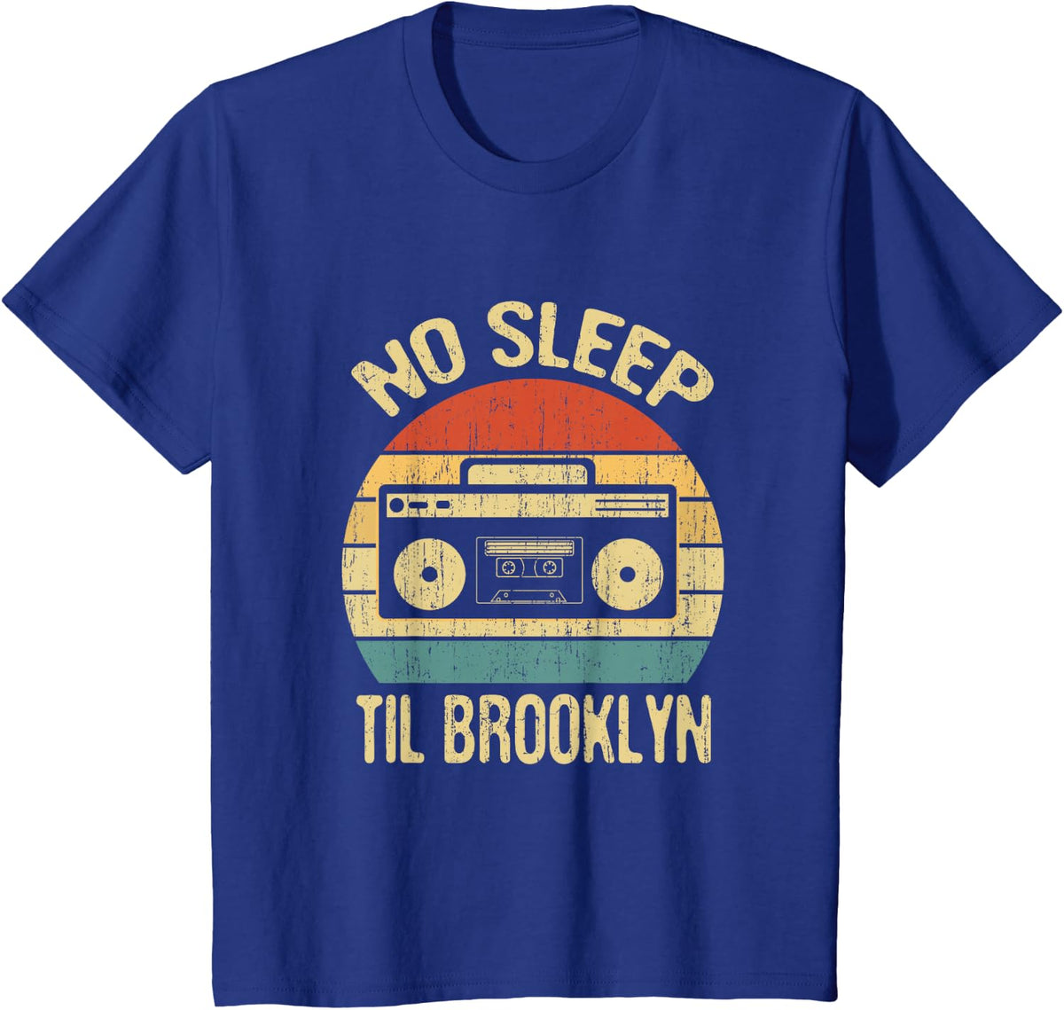 No Sleep Til Brooklyn Retro Old School Hip Hop T-Shirt Tees Ghetto Blaster Stereo - Royal Blue