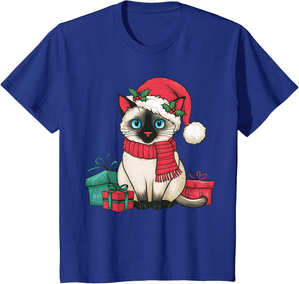 Siamese Cat Xmas Holiday Santa Siamese Cat Christmas Men Women Kids T-Shirt - Royal Blue
