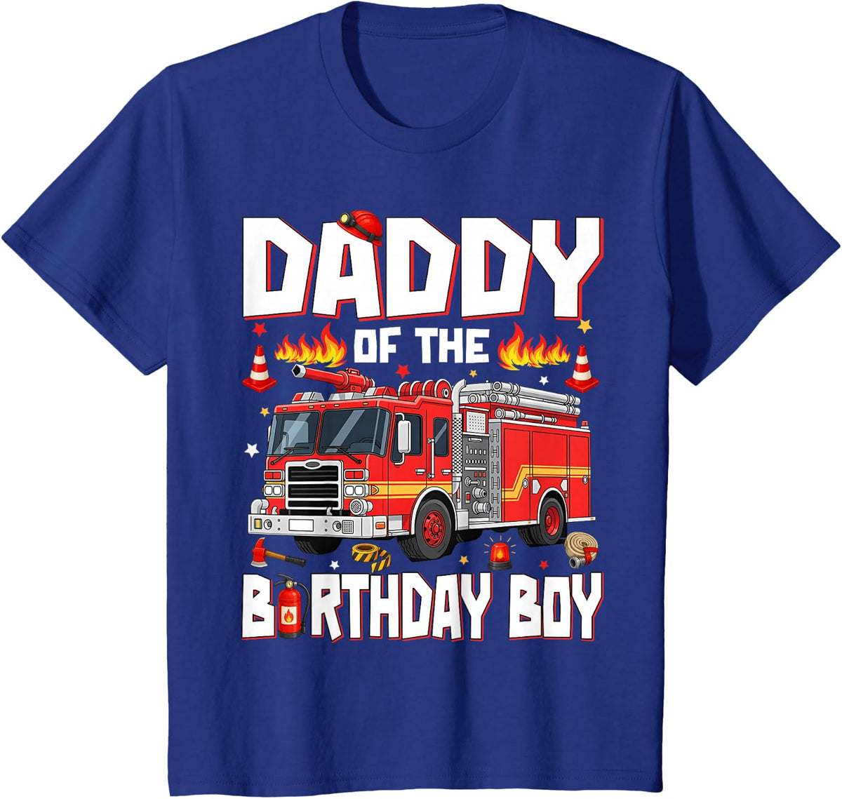 Daddy of the Birthday Boy Fire Truck Firefighter Bday T-Shirt - Royal Blue