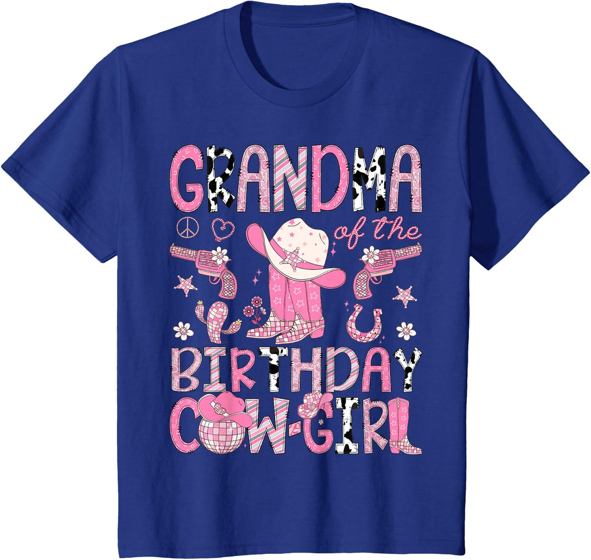 Grandma Of The Birthday CowGirl Pink Rodeo Western T-Shirt - Royal Blue