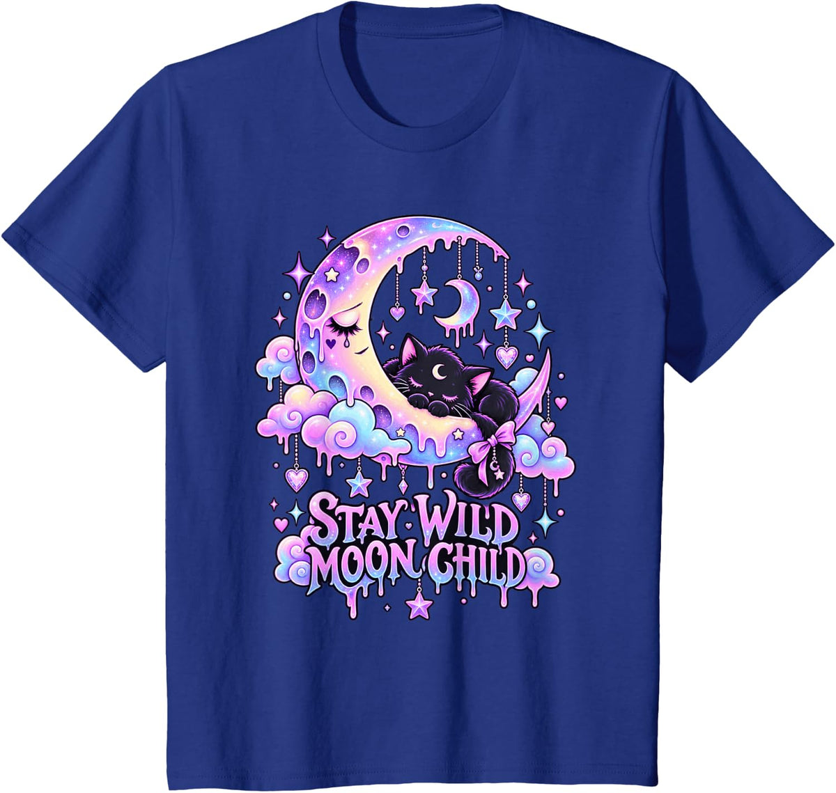Moon Cat Pastel Goth Stay Wild Moon Child T-Shirt - Royal Blue
