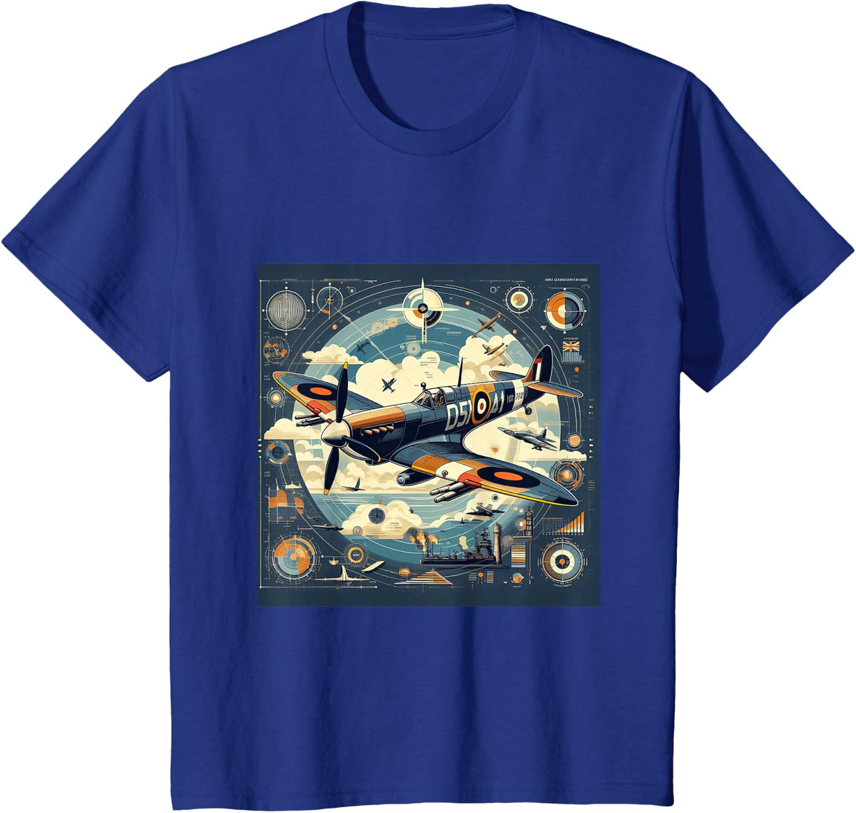 Spitfire RAF Supermarine WW2 Fighter Plane Infographics T-Shirt - Royal Blue