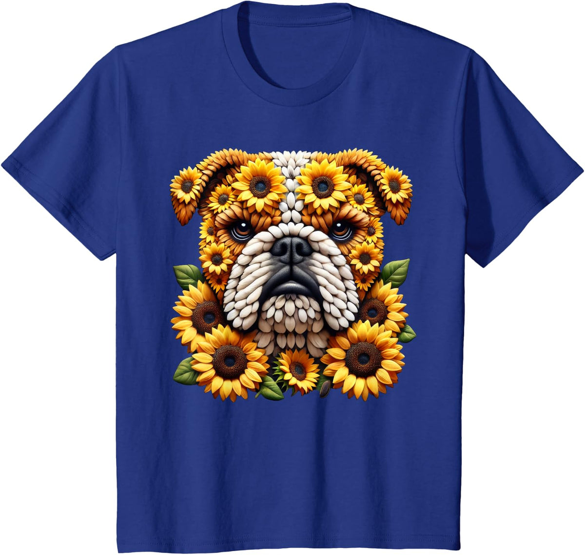 Sunflower English Bulldog Dog Flower Gardening Floral T-Shirt - Royal Blue