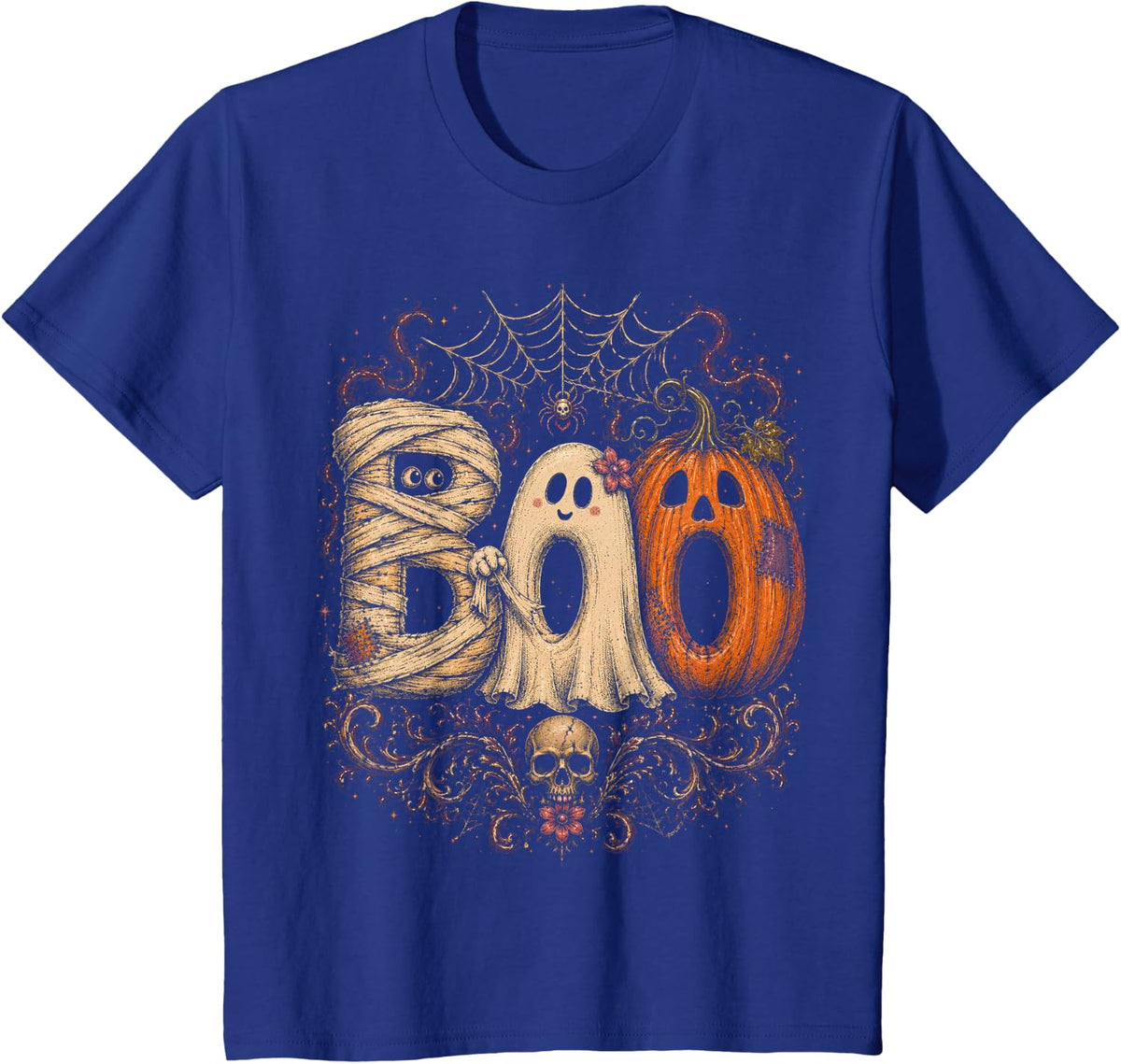 Boo Funny Halloween Shirt Ghost Vintage Mummy Halloween T-Shirt - Royal Blue