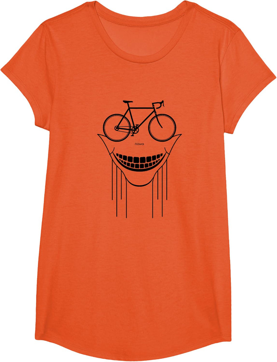 Crazy GRINING Cycling FACE with Road Bike Eyes OR Glasses T-Shirt - Girls Orange