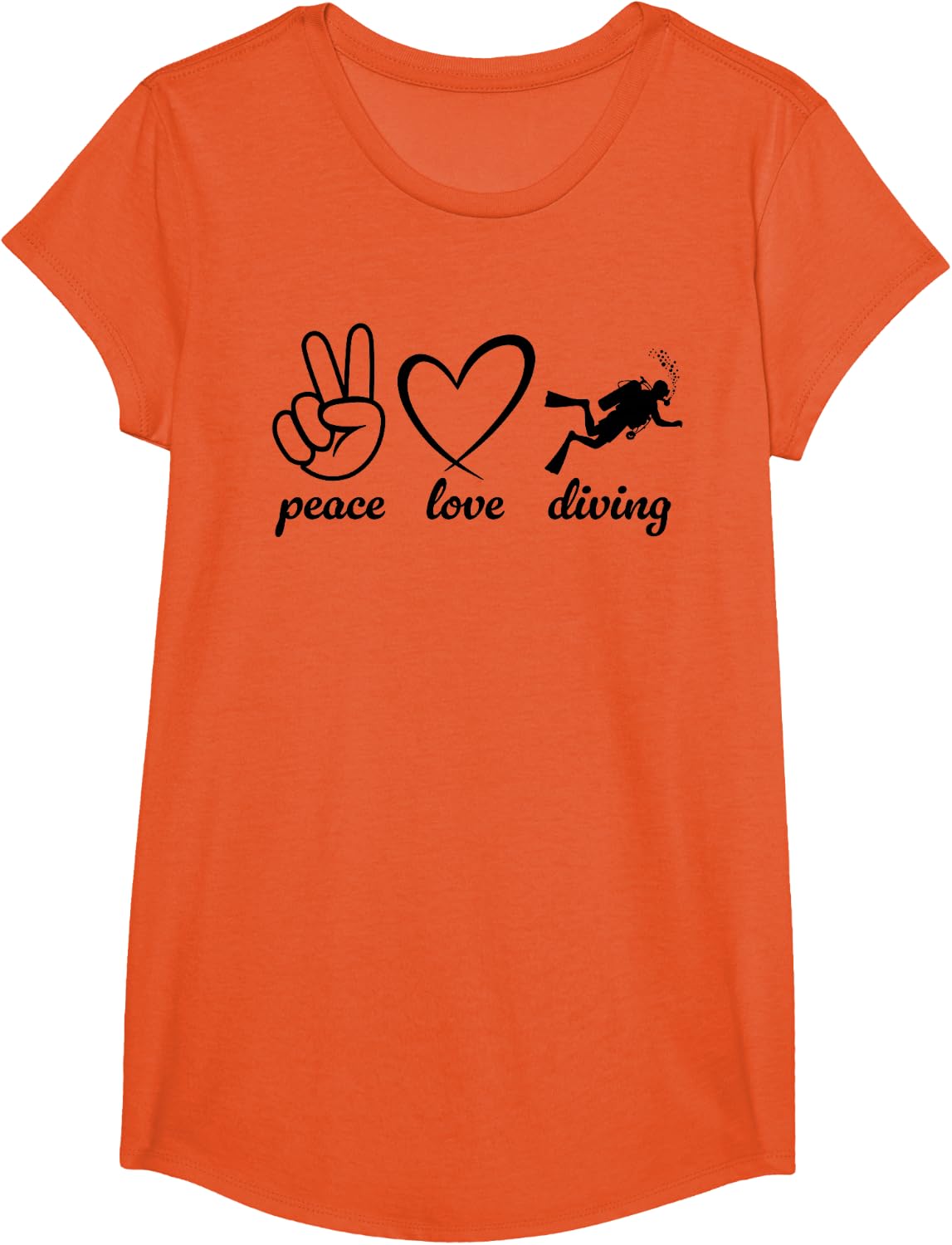 Peace Love Diving Funny Scuba Diver Free Diving T-Shirt - Girls Orange