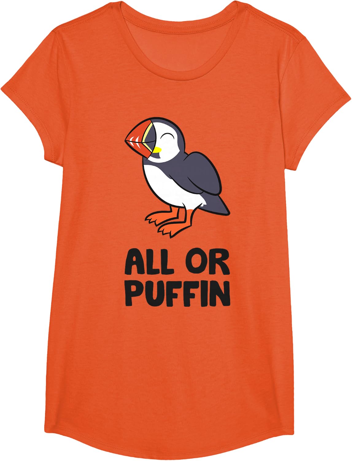 All Or Puffin Sea Bird Funny Puffin T-Shirt - Girls Orange