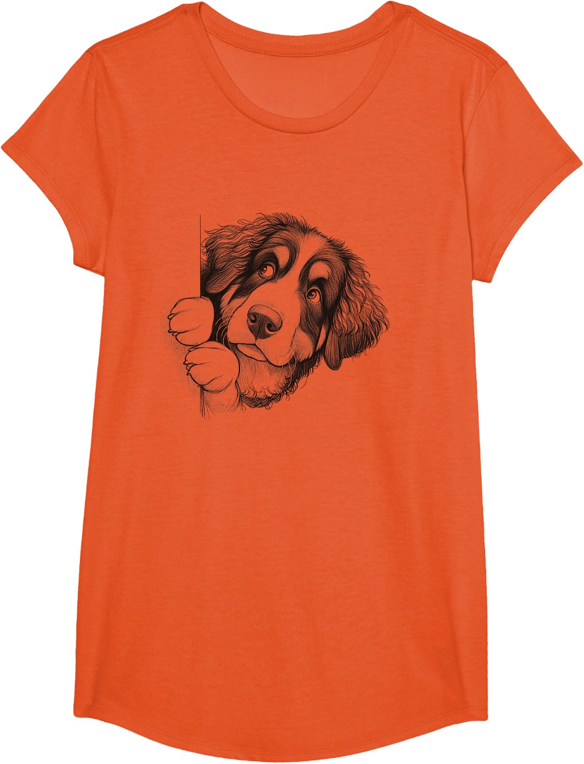 Funny Bernedoodle Peeking Dog Design T-Shirt - Girls Orange