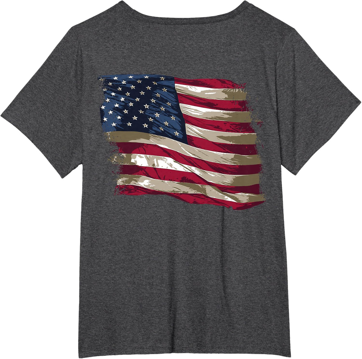 Vintage Distressed American Flag (Design on Back) T-Shirt - Dark Heather Grey