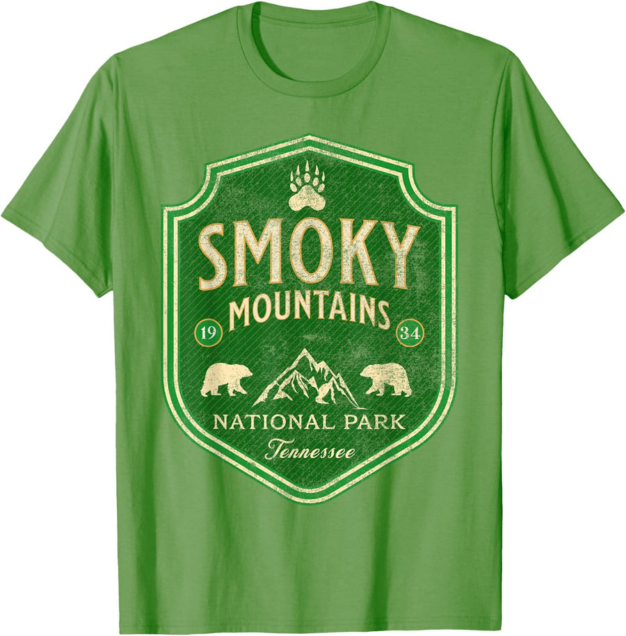 Great Smoky Mountains Nature Hiking Bear Outdoors Mountain T-Shirt - Grass Green