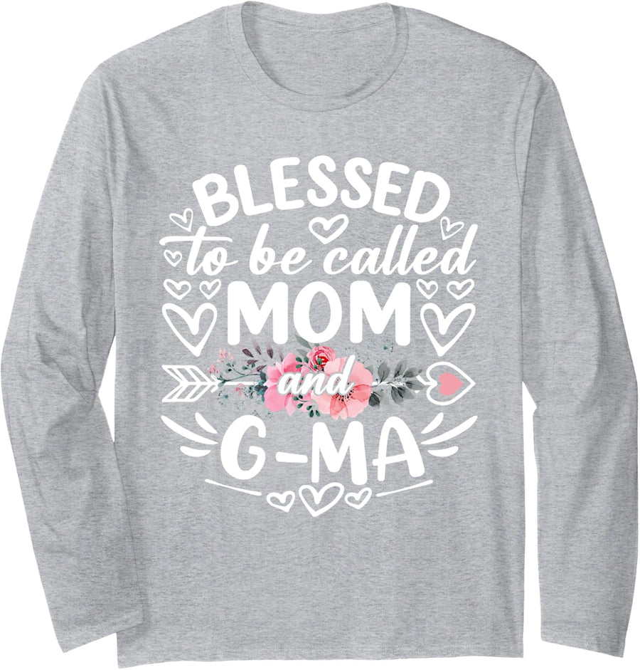 Blessed To Be Called Mom And G-ma Funny Mother's Day Long Sleeve T-Shirt - Adult Unisex Heather Grey