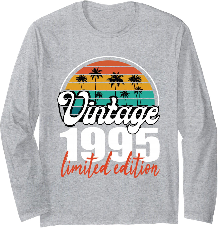Vintage Birthday Retro 1995 Limited Edition Long Sleeve T-Shirt - Adult Unisex Heather Grey