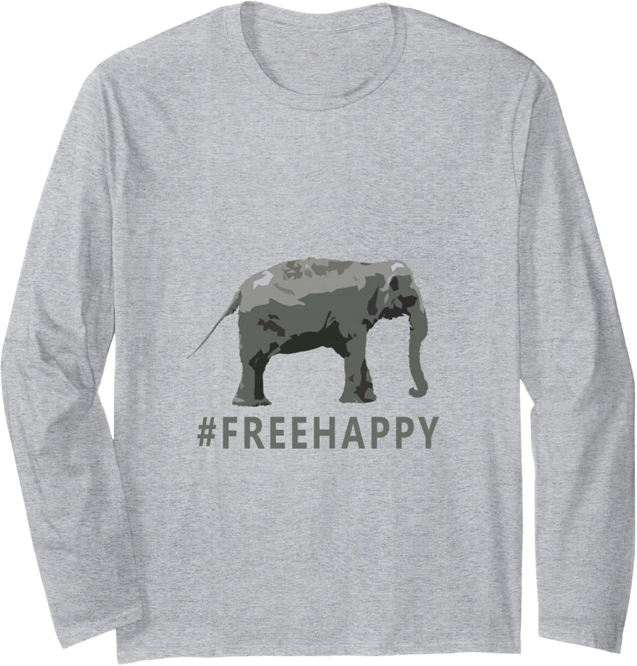 #FreeHappy Happy the Elephant Support Long Sleeve T-Shirt - Adult Unisex Heather Grey