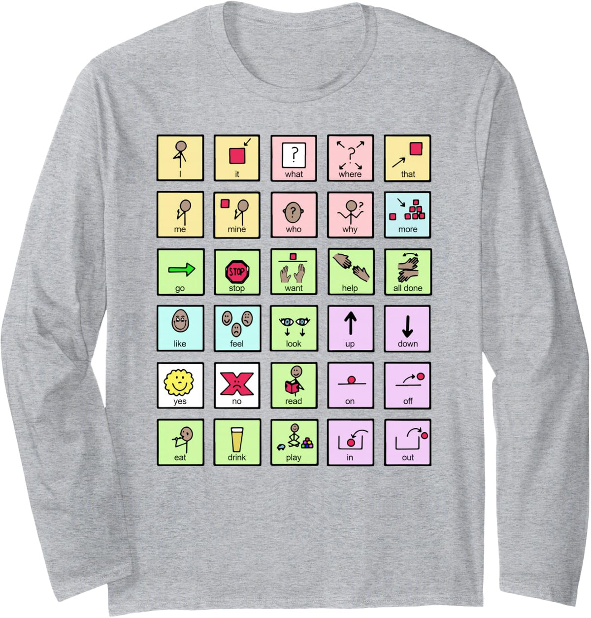 AAC Core Board Speech Pathology Speech Therapist Long Sleeve T-Shirt - Adult Unisex Heather Grey