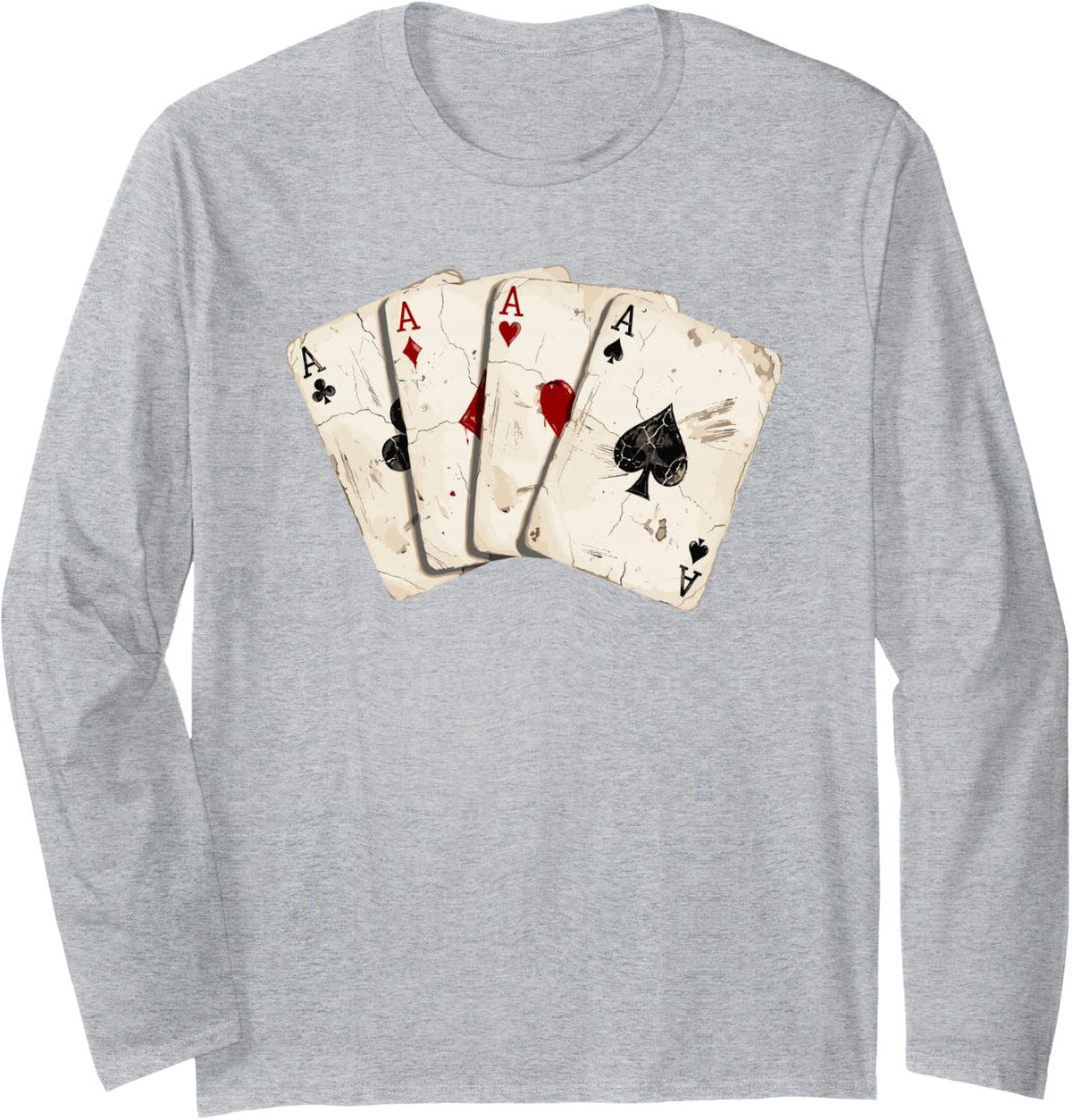 Four Aces Poker Hand Playing Cards Poker Player Casino Game Long Sleeve T-Shirt - Adult Unisex Heather Grey