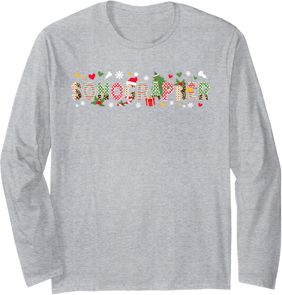 Sonographer Christmas Sonography Xmas Party Long Sleeve T-Shirt - Adult Unisex Heather Grey