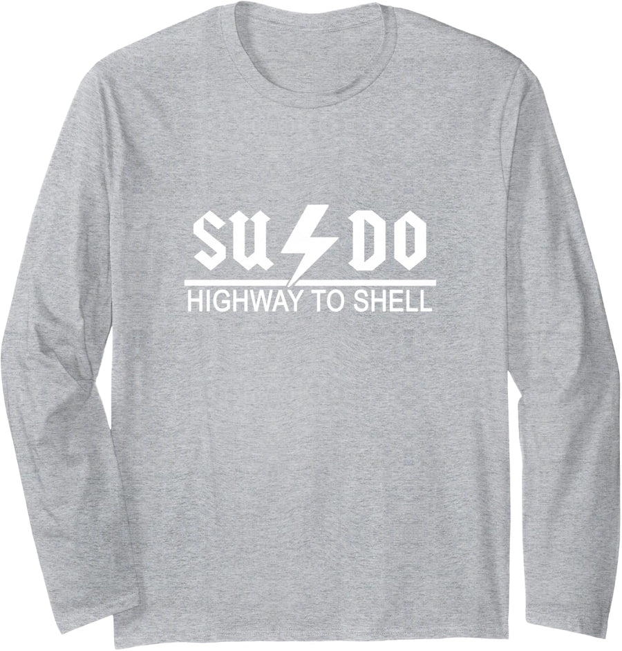 Sudo Highway to Shell - Linux Programmer Tux Long Sleeve T-Shirt - Adult Unisex Heather Grey