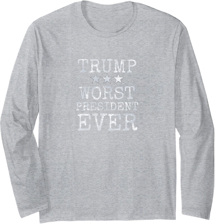 Trump - Worst President Ever Time to Impeach Long Sleeve T-Shirt - Adult Unisex Heather Grey