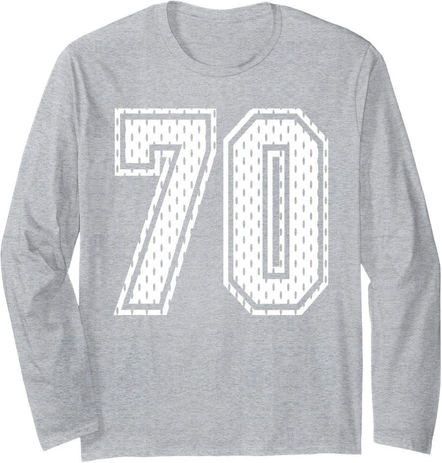 White Number 70 Sports Fan #70 Jersey Shirt Team Player Long Sleeve T-Shirt - Adult Unisex Heather Grey