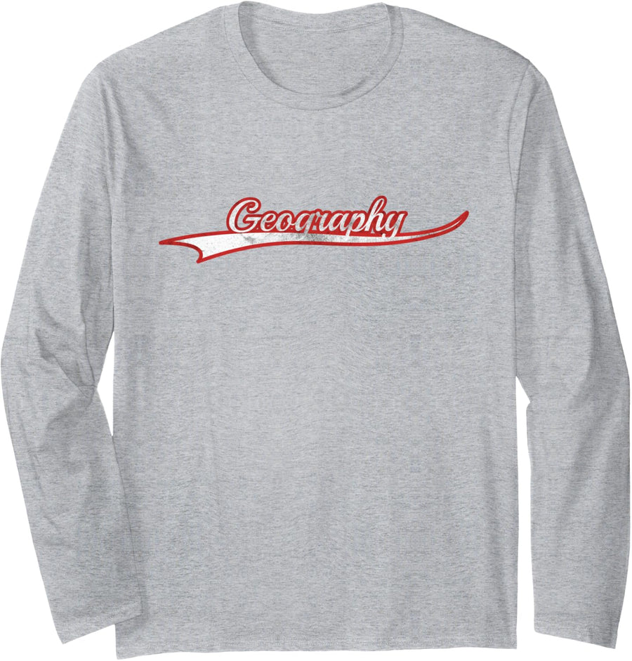 Geography Map Earth Travel World Vintage Varsity Throwback Long Sleeve T-Shirt - Adult Unisex Heather Grey