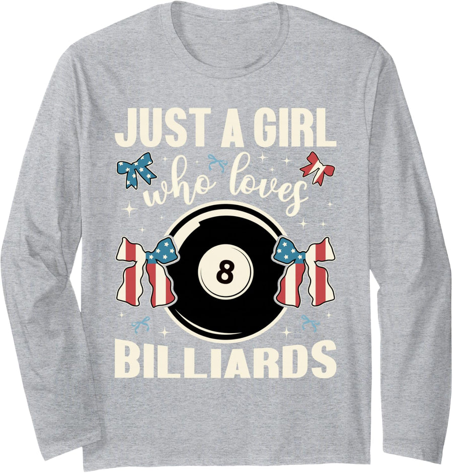 Just A Girl Who Loves Billiards Lover Pool Player Teen Girls Long Sleeve T-Shirt - Adult Unisex Heather Grey