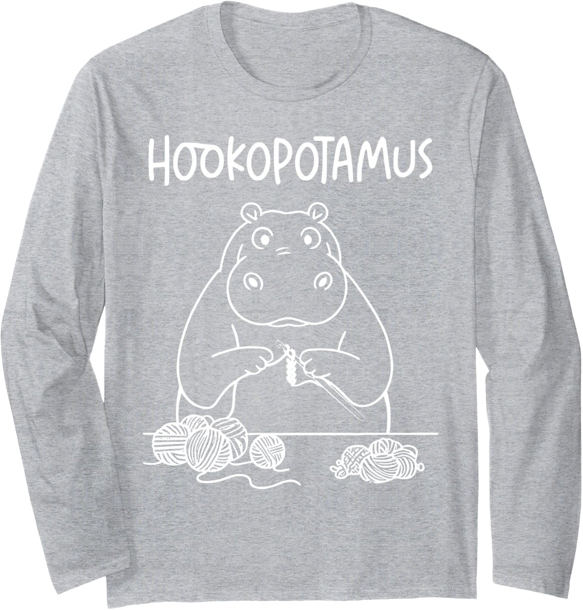 Hookapotamus Crocheting Knitting Yarn Funny Crochet Knitter Long Sleeve T-Shirt - Adult Unisex Heather Grey