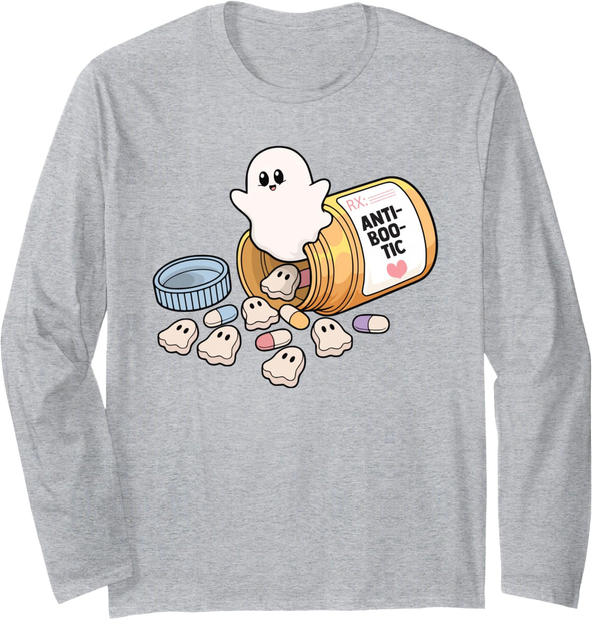 NICU Halloween Spooky ER Nurses Boo Crew Pharmacist Ghost Long Sleeve T-Shirt - Adult Unisex Heather Grey