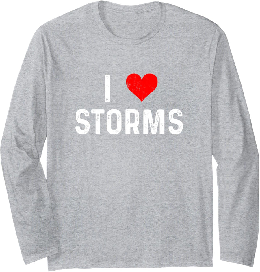 I Love Storms - Heart - Meteorology Meteorologist Weather Long Sleeve T-Shirt - Adult Unisex Heather Grey