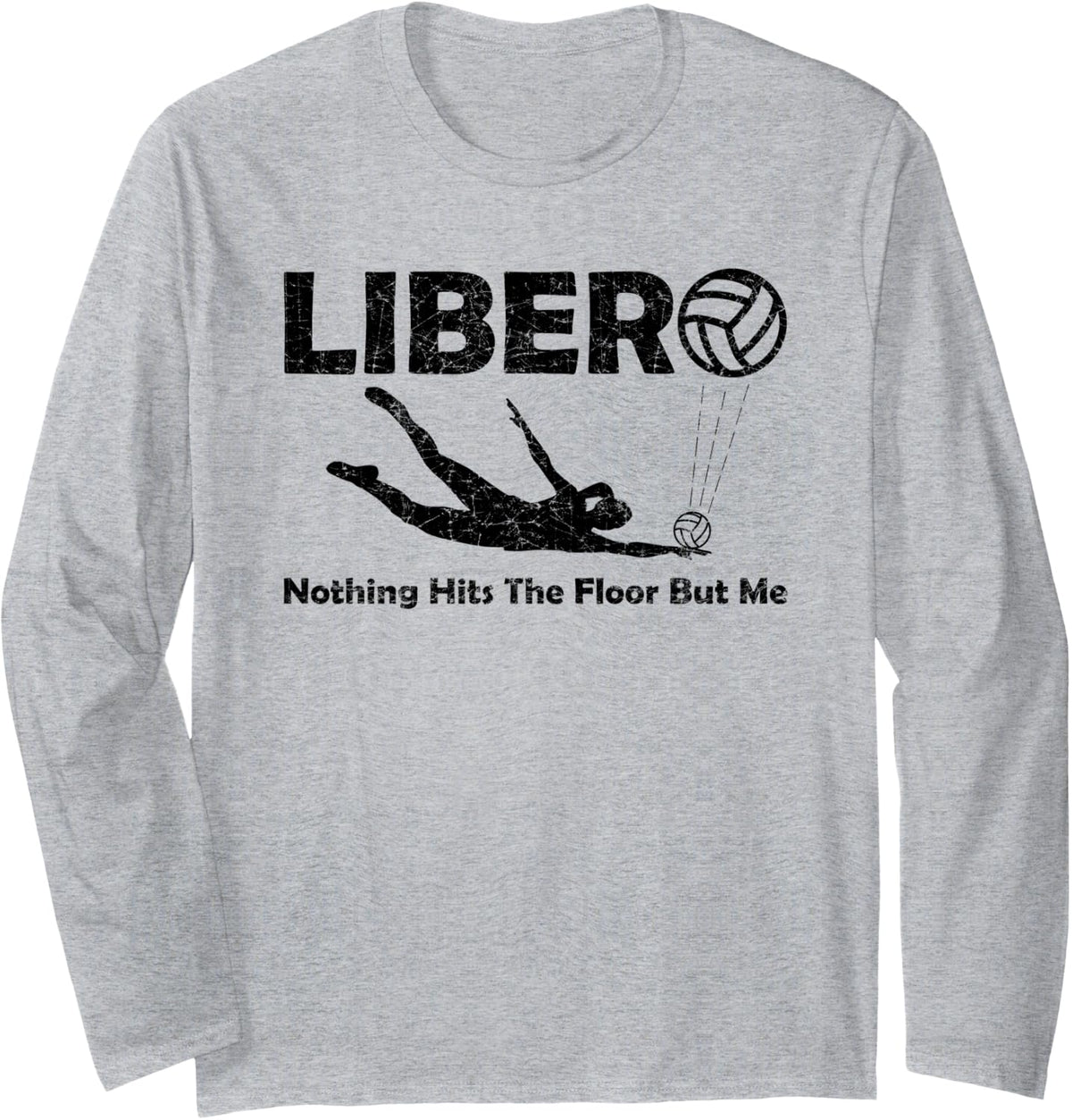 Libero Volleyball Player, Defensive Specialist, VBall Game Long Sleeve T-Shirt - Adult Unisex Heather Grey