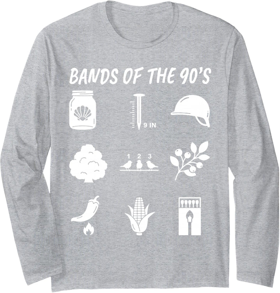 Bands of The 90s Rock Music Lover Heavy Metal Rock N Roll Long Sleeve T-Shirt - Adult Unisex Heather Grey