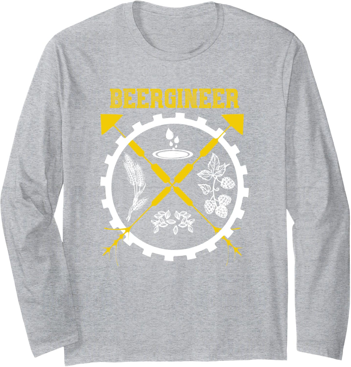 Beerginier Craft Beer Long Sleeve T-Shirt - Adult Unisex Heather Grey